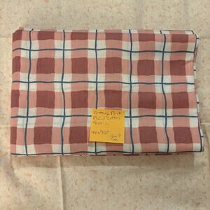 Vintage Pink Plaid Cotton Fabric 44x92” 80s Estate Sale Quilting Sew Crafts